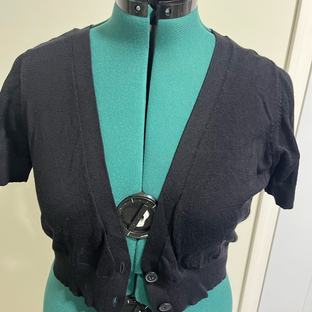 Worthington Black Women's Short Sleeve Cardigan